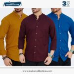 3 Pcs Combo-Band Collar Premium Shirt