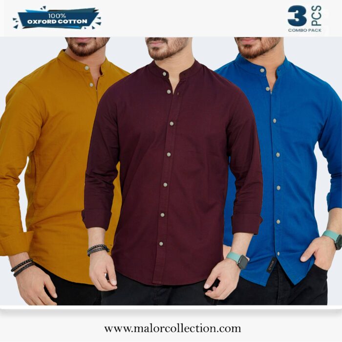 3 Pcs Combo-Band Collar Premium Shirt - Image 1