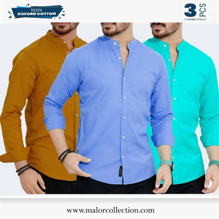 3 Pcs Combo-Band Collar Premium Shirt - Image 1