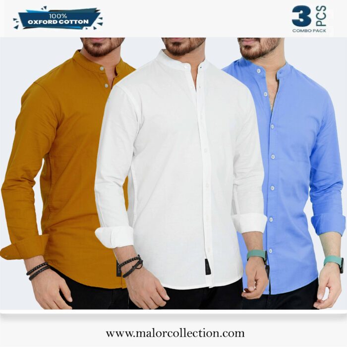 3 Pcs Combo-Band Collar Premium Shirt - Image 1