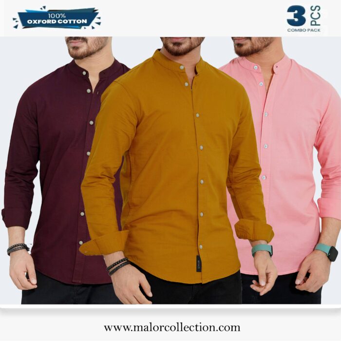 3 Pcs Combo-Band Collar Premium Shirt - Image 1