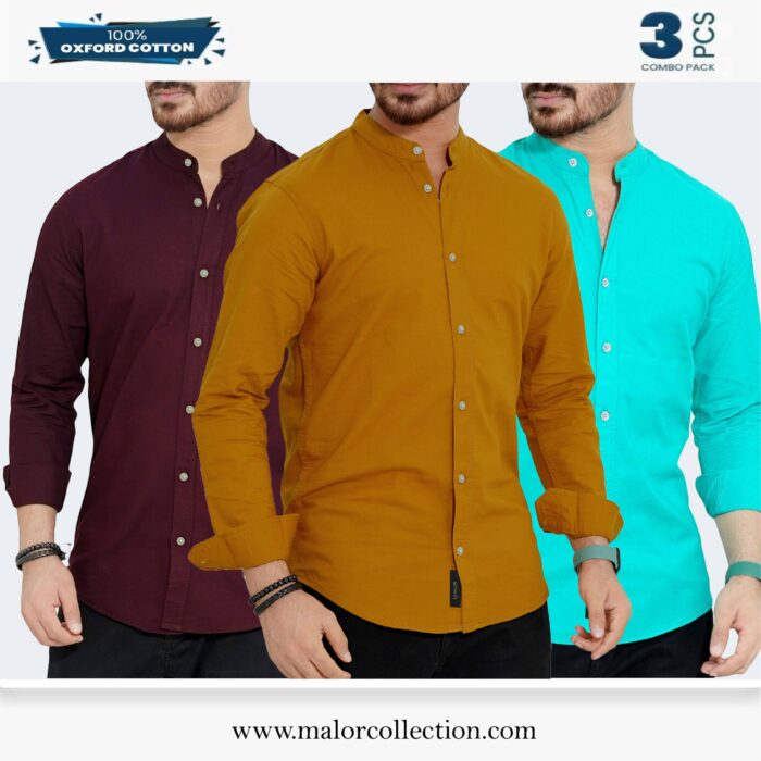 3 Pcs Combo-Band Collar Premium Shirt - Image 1