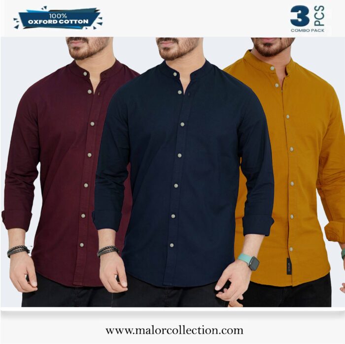 3 Pcs Combo-Band Collar Premium Shirt - Image 1