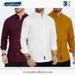3 Pcs Combo-Band Collar Premium Shirt