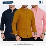 3 Pcs Combo-Band Collar Premium Shirt