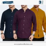 3 Pcs Combo-Band Collar Premium Shirt