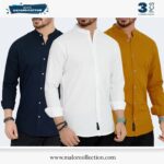 3 Pcs Combo-Band Collar Premium Shirt
