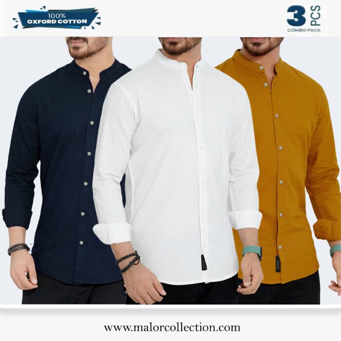 3 Pcs Combo-Band Collar Premium Shirt - Image 1