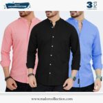 3 Pcs Combo-Band Collar Premium Shirt