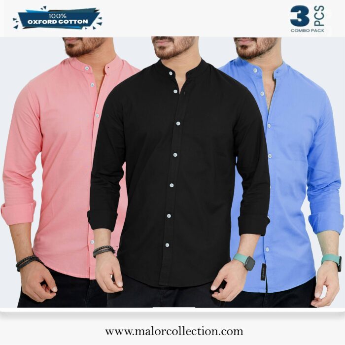 3 Pcs Combo-Band Collar Premium Shirt - Image 1