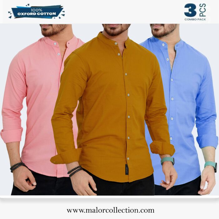 3 Pcs Combo-Band Collar Premium Shirt - Image 1