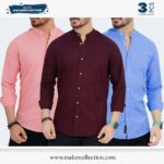 3 Pcs Combo-Band Collar Premium Shirt