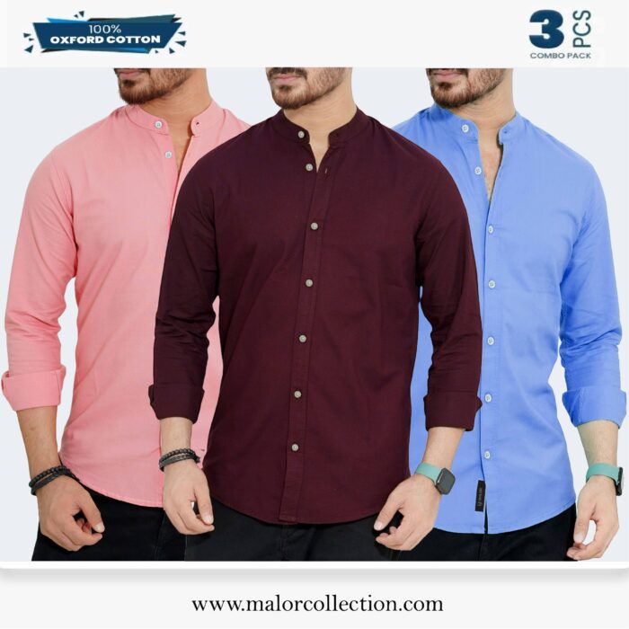 3 Pcs Combo-Band Collar Premium Shirt - Image 1