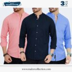 3 Pcs Combo-Band Collar Premium Shirt