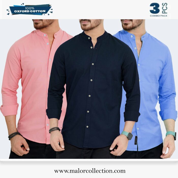 3 Pcs Combo-Band Collar Premium Shirt - Image 1