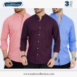 3 Pcs Combo-Band Collar Premium Shirt