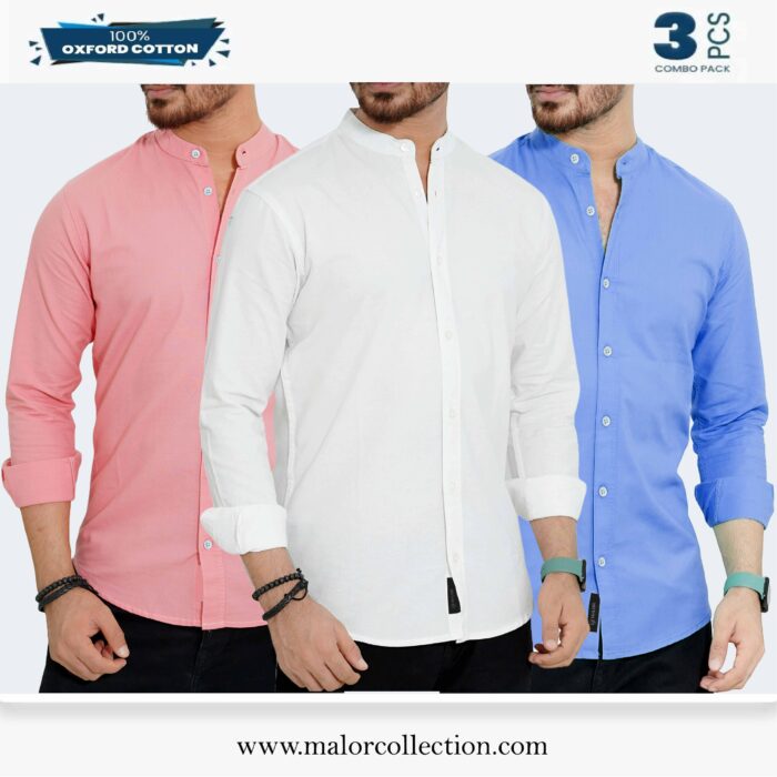 3 Pcs Combo-Band Collar Premium Shirt - Image 1