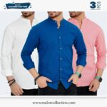 3 Pcs Combo-Band Collar Premium Shirt