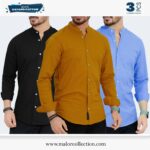 3 Pcs Combo-Band Collar Premium Shirt