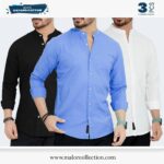 3 Pcs Combo-Band Collar Premium Shirt
