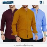 3 Pcs Combo-Band Collar Premium Shirt