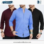 3 Pcs Combo-Band Collar Premium Shirt