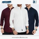 3 Pcs Combo-Band Collar Premium Shirt