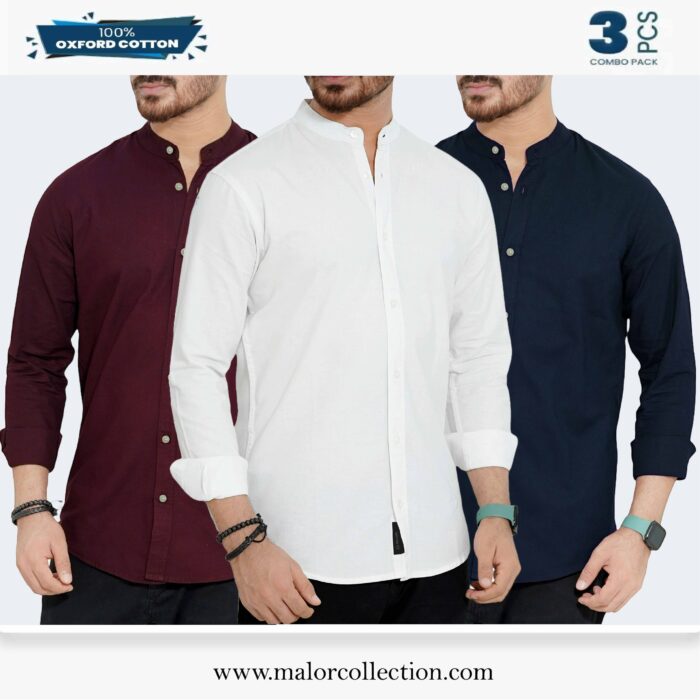 3 Pcs Combo-Band Collar Premium Shirt - Image 1