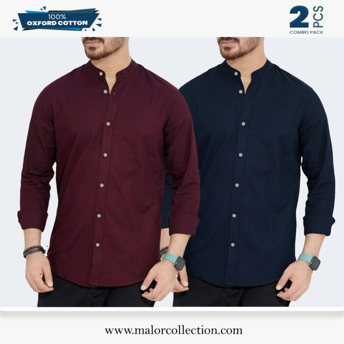 2 Pcs Combo-Band Collar Premium Shirt - Image 1