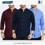 3 Pcs Combo-Band Collar Premium Shirt
