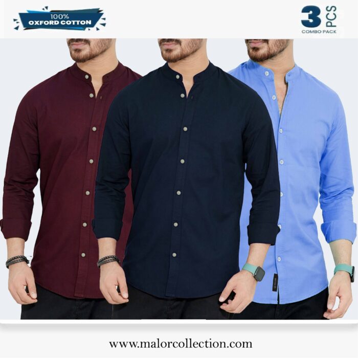 3 Pcs Combo-Band Collar Premium Shirt - Image 1