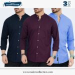 3 Pcs Combo-Band Collar Premium Shirt