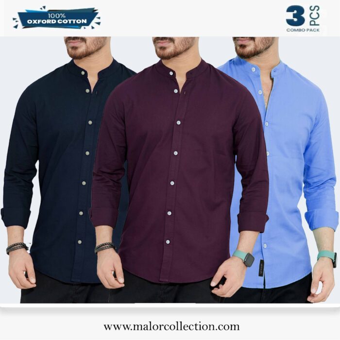 3 Pcs Combo-Band Collar Premium Shirt - Image 1