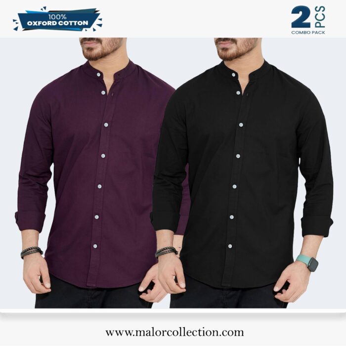 2 Pcs Combo-Band Collar Premium Shirt - Image 1