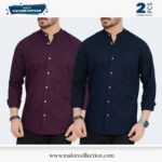 2 Pcs Combo-Band Collar Premium Shirt
