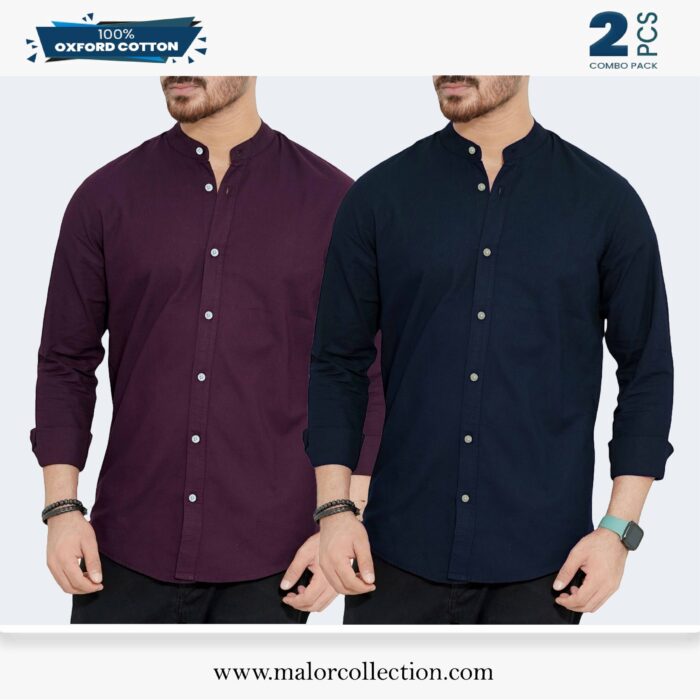 2 Pcs Combo-Band Collar Premium Shirt - Image 1