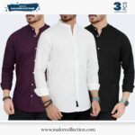 3 Pcs Combo-Band Collar Premium Shirt
