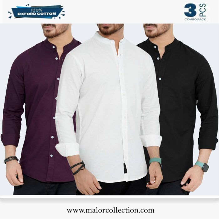 3 Pcs Combo-Band Collar Premium Shirt - Image 1