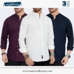 3 Pcs Combo-Band Collar Premium Shirt