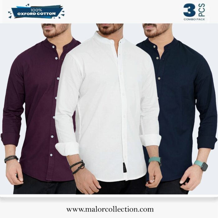 3 Pcs Combo-Band Collar Premium Shirt - Image 1