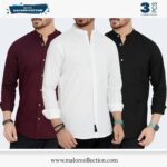 3 Pcs Combo-Band Collar Premium Shirt