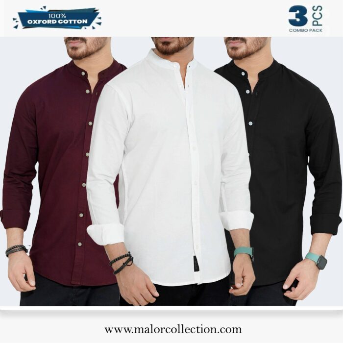 3 Pcs Combo-Band Collar Premium Shirt - Image 1